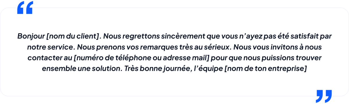 Réponse à un avis client négatif - Excuse