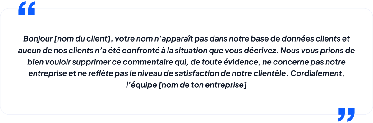 Réponse à un avis client négatif - Faux avis